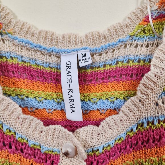 Grace + Karma colorful button front crochet sweater tank top woman's size medium - Picture 2 of 7